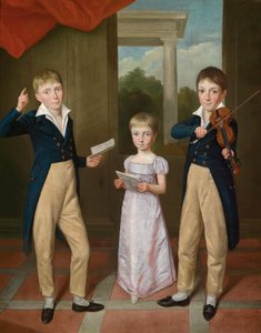 ハウスコンサートで若い女の子と2人の若い男の子の肖像画 作： Antoine Jean Gros